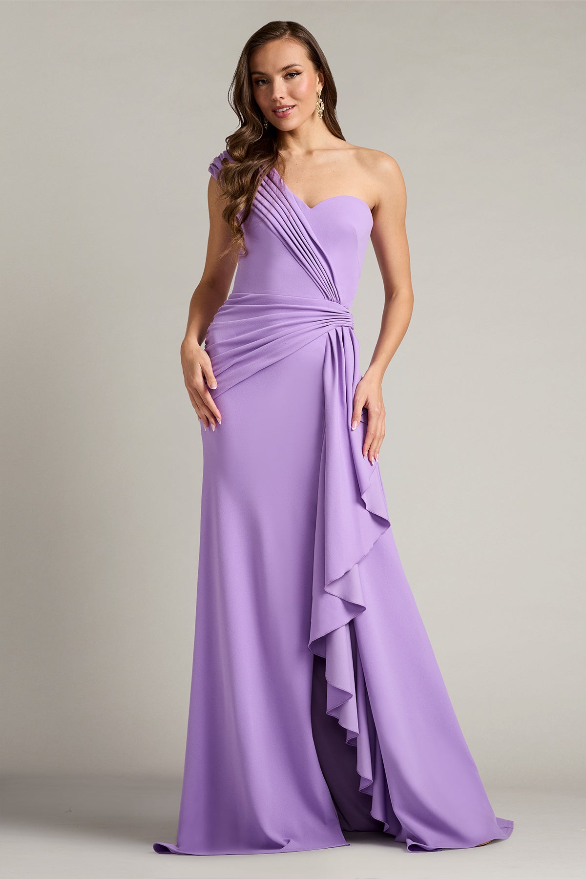 TADASHI SHOJI パープルフリルドレス Lune Waterfall Sash Gown – Tadashi Shoji Official Online Boutique