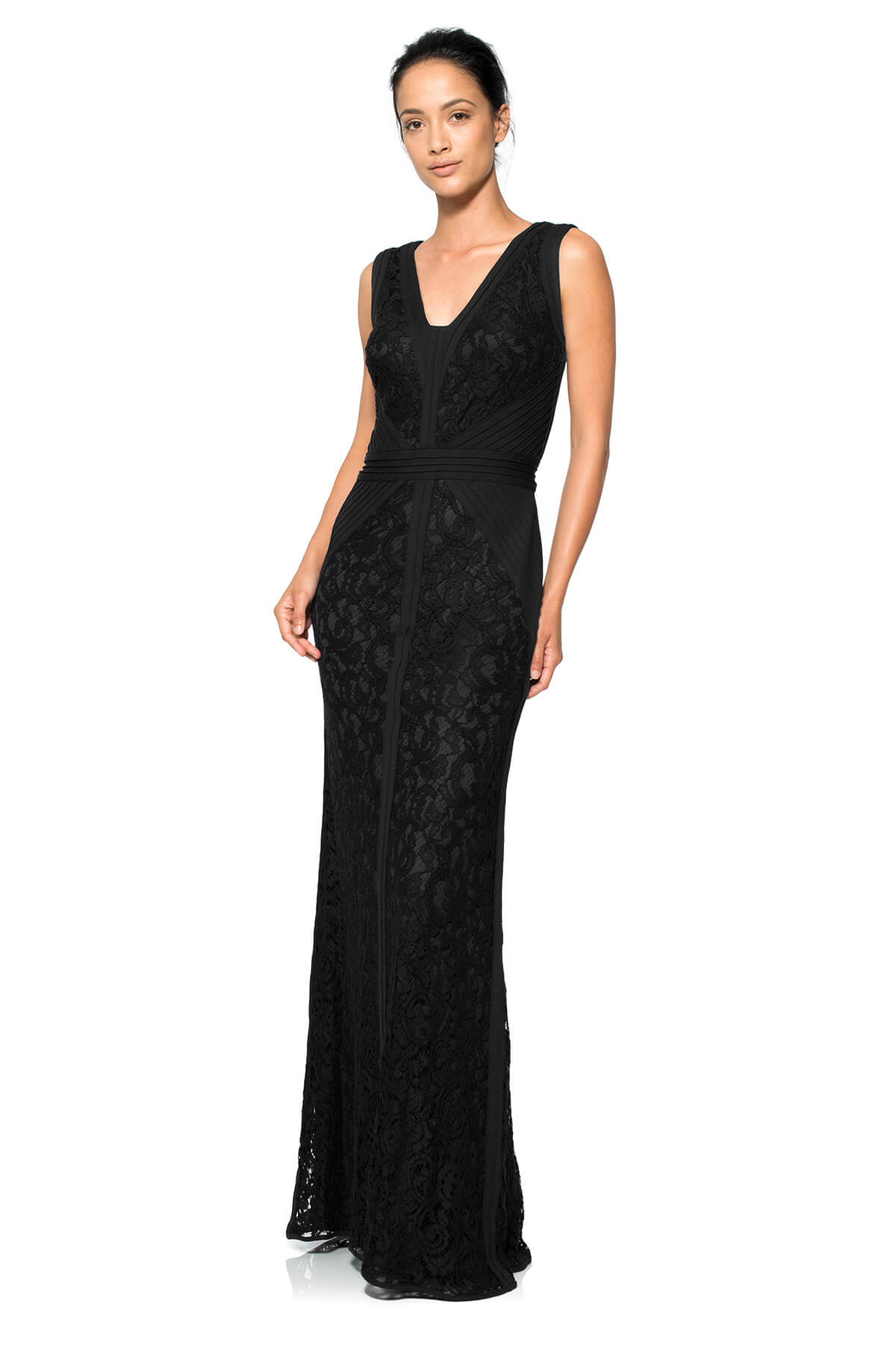 tadashi shoji lace pintuck dress Embroidered Lace and Pintuck Jersey Illusion Neckline Gown Tadashi Shoji Official Online Boutique