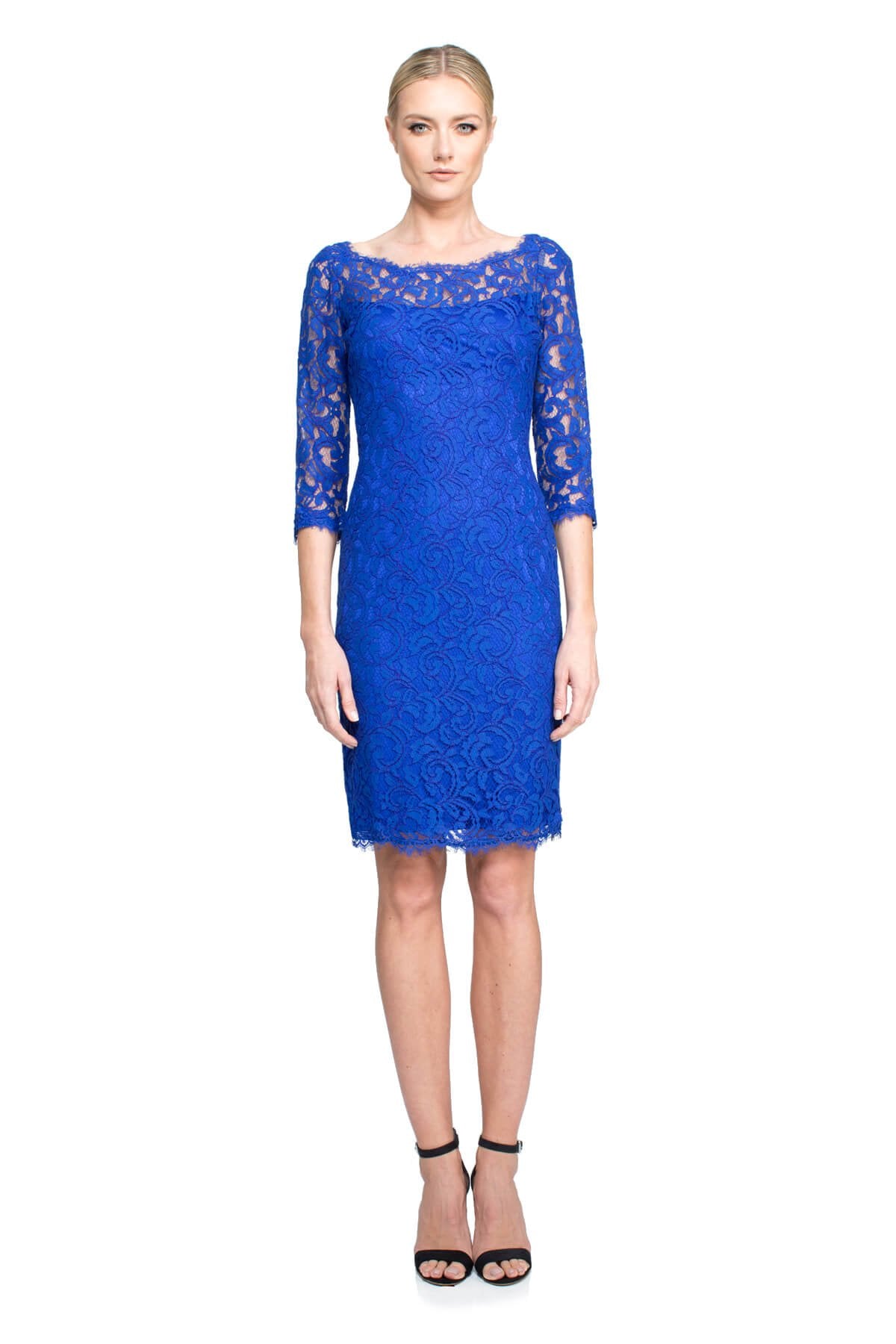tadashi shoji embroidered lace sheath dress Embroidered Lace 3/4 Sleeve Sheath Dress – Tadashi Shoji Official Online  Boutique