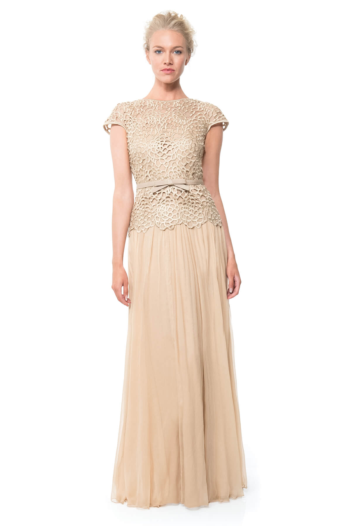 Guipure Lace and Chiffon Gown – Tadashi Shoji Official Online Boutique