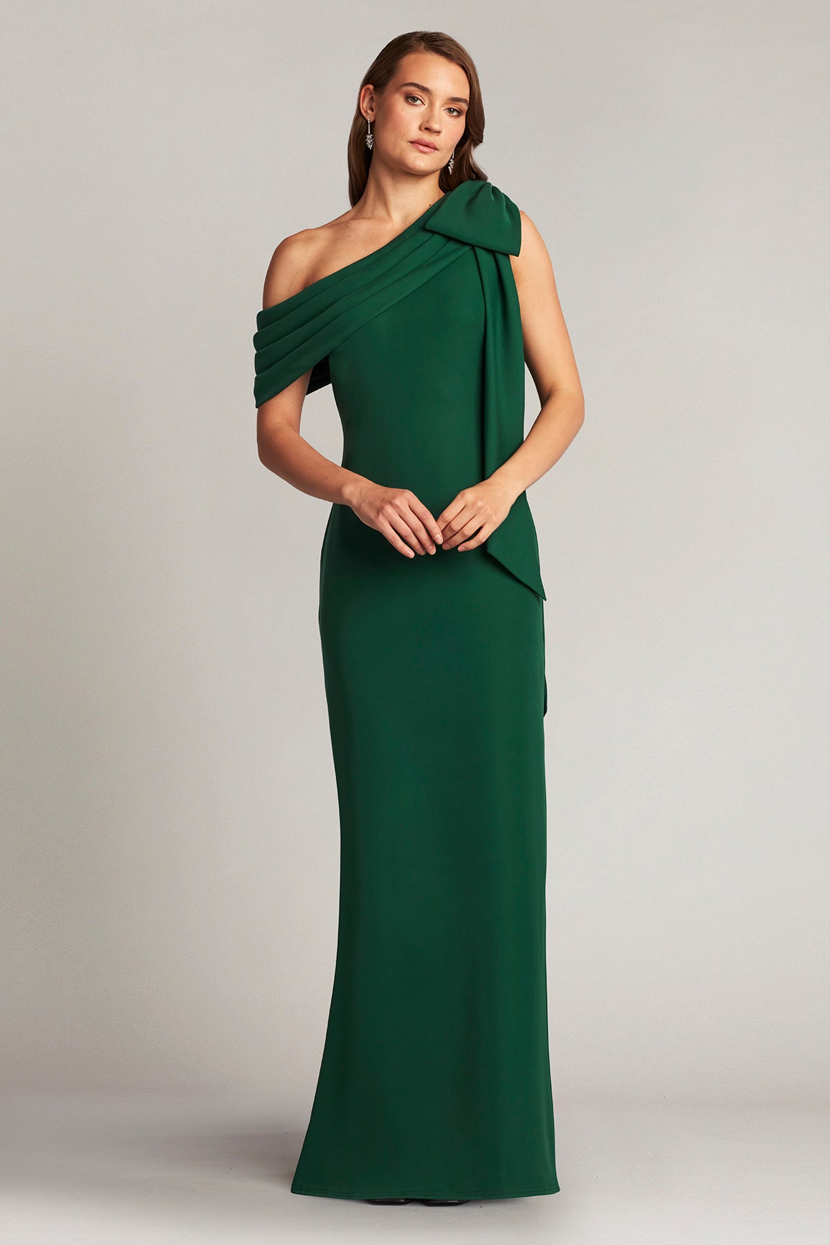 Cassia Bow-Shoulder Crepe Gown-BAMBO