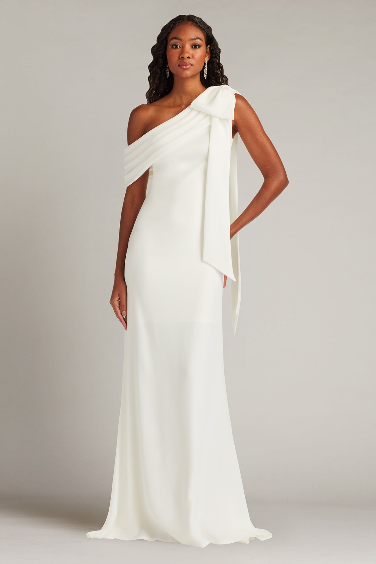 Cassia Bow-Shoulder Crepe Gown – Tadashi Shoji Official Online