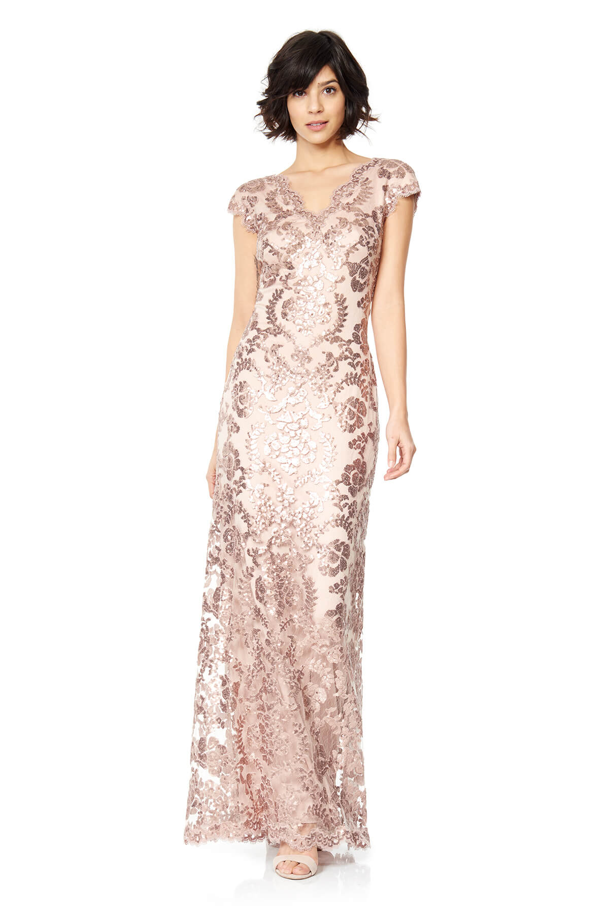 tadashi shoji embroidered lace v neck dress Gowland Embroidered Tulle Dress