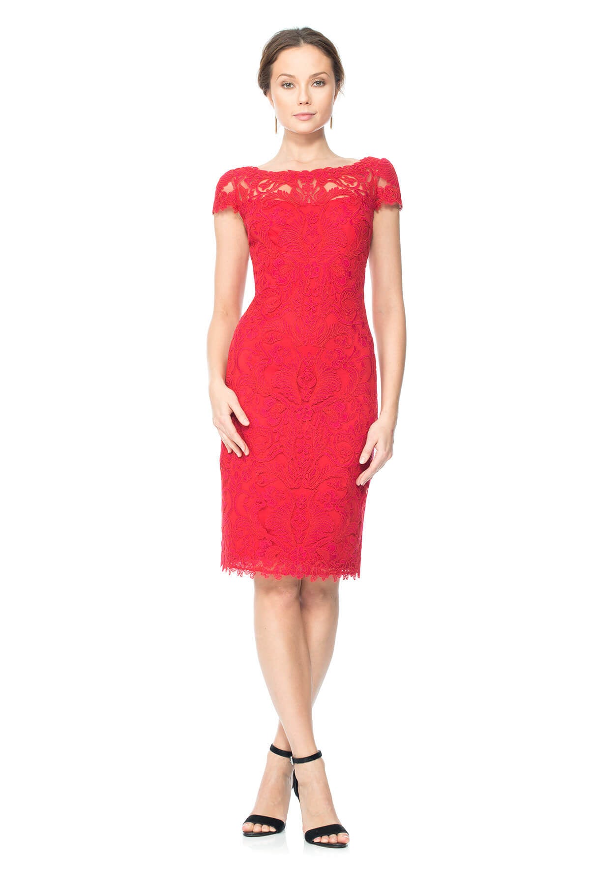 Corded Embroidery on Tulle Dress with Sheer Illusion Neckline