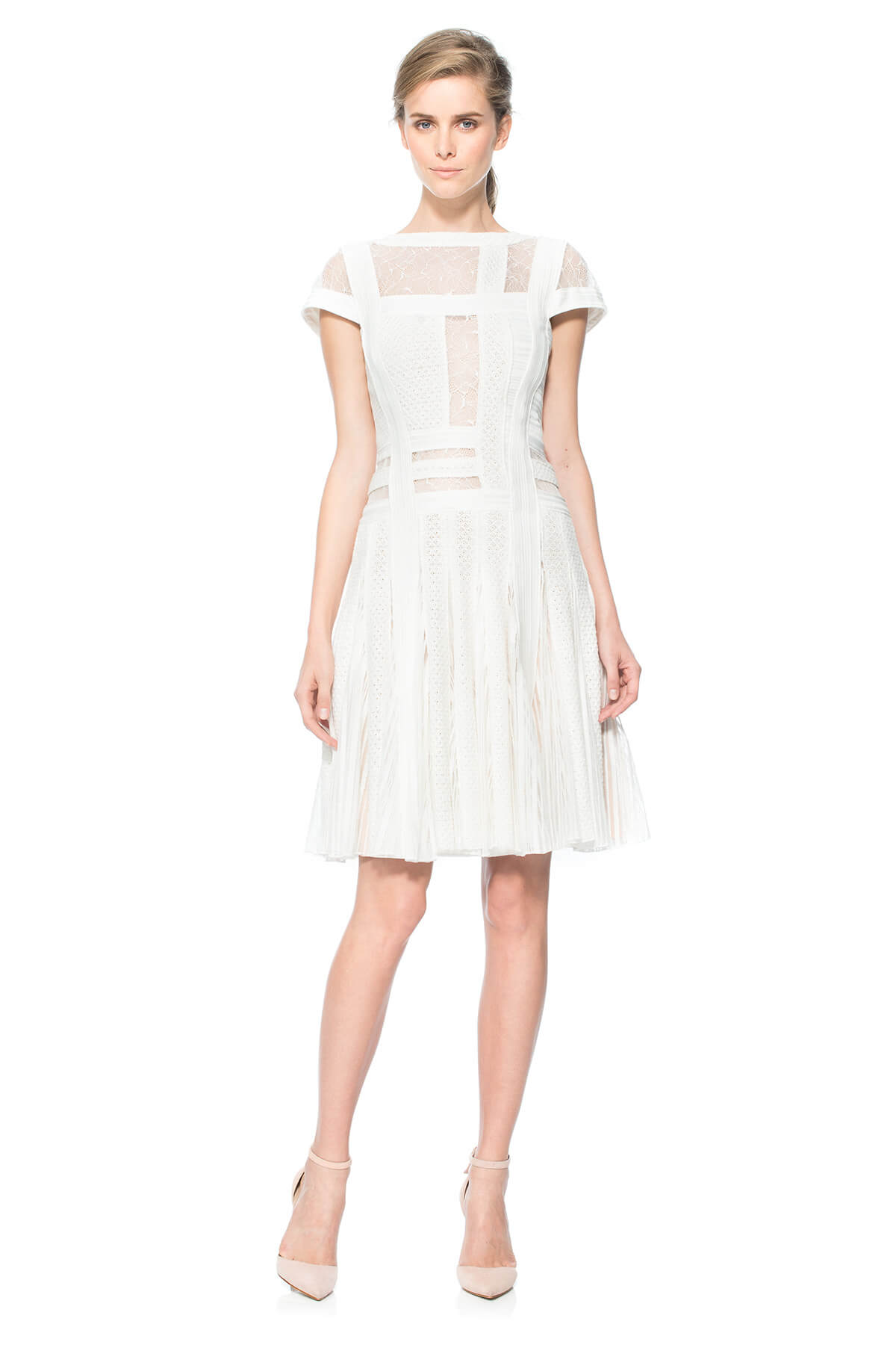 short white dress with lace overlay White Mini Dress - Salone Mini Dress - Ivory main image 1