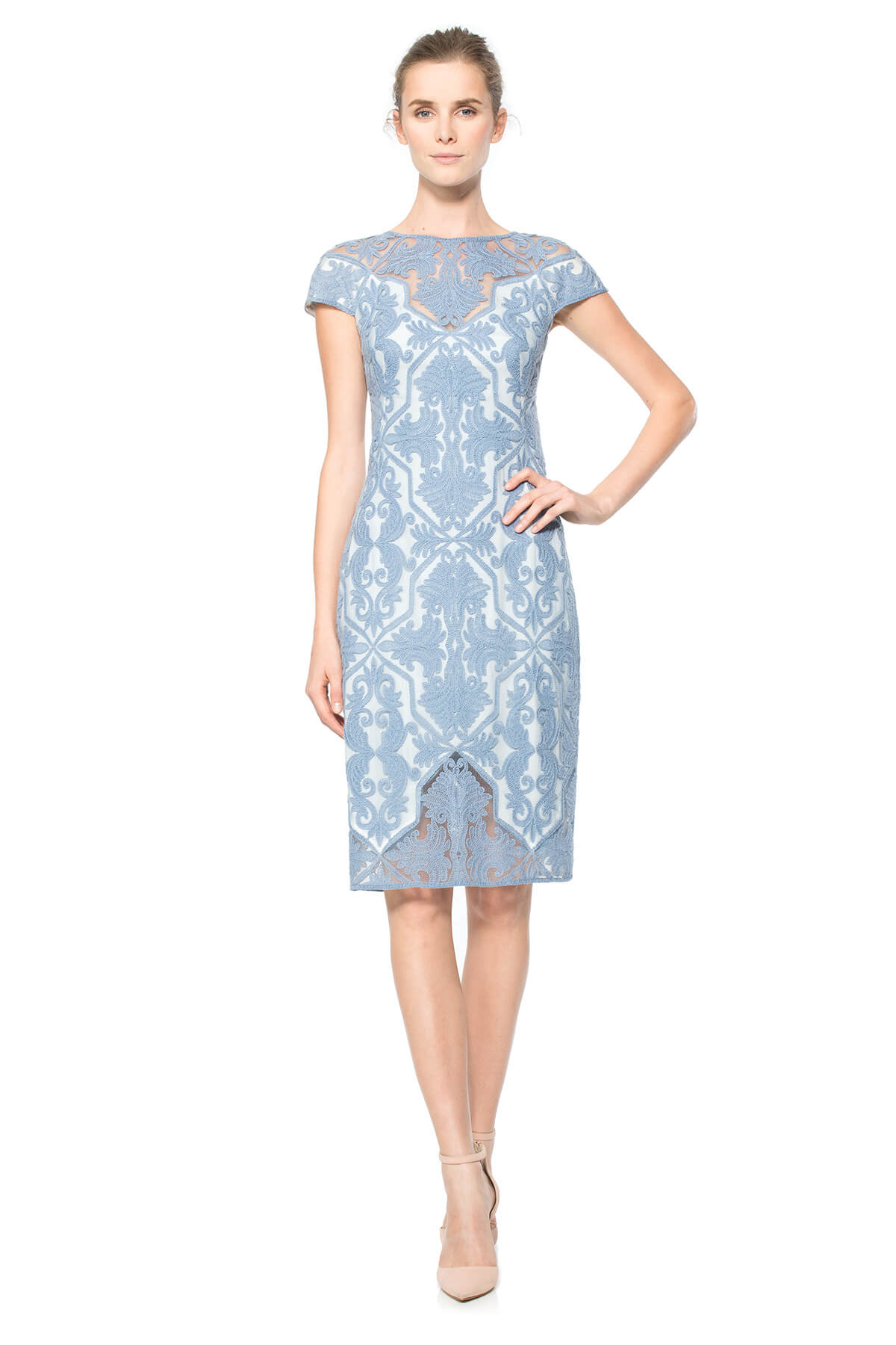 Blue Stone Cotton Embroidered Tulle Cap Sleeve Dress Tadashi Shoji Official Online Boutique Blue Stone Cotton Embroidered Tulle Cap Sleeve Dress Tadashi Shoji Official Online Boutique