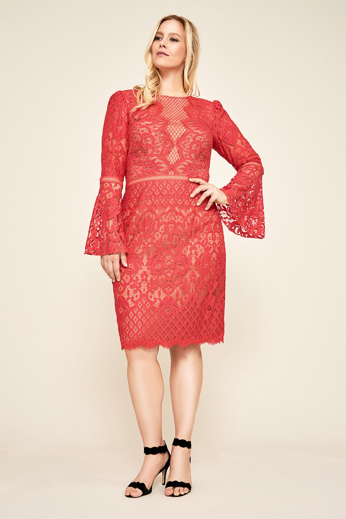 knee length dresses for ladies Kyra Bell Sleeve Lace Dress