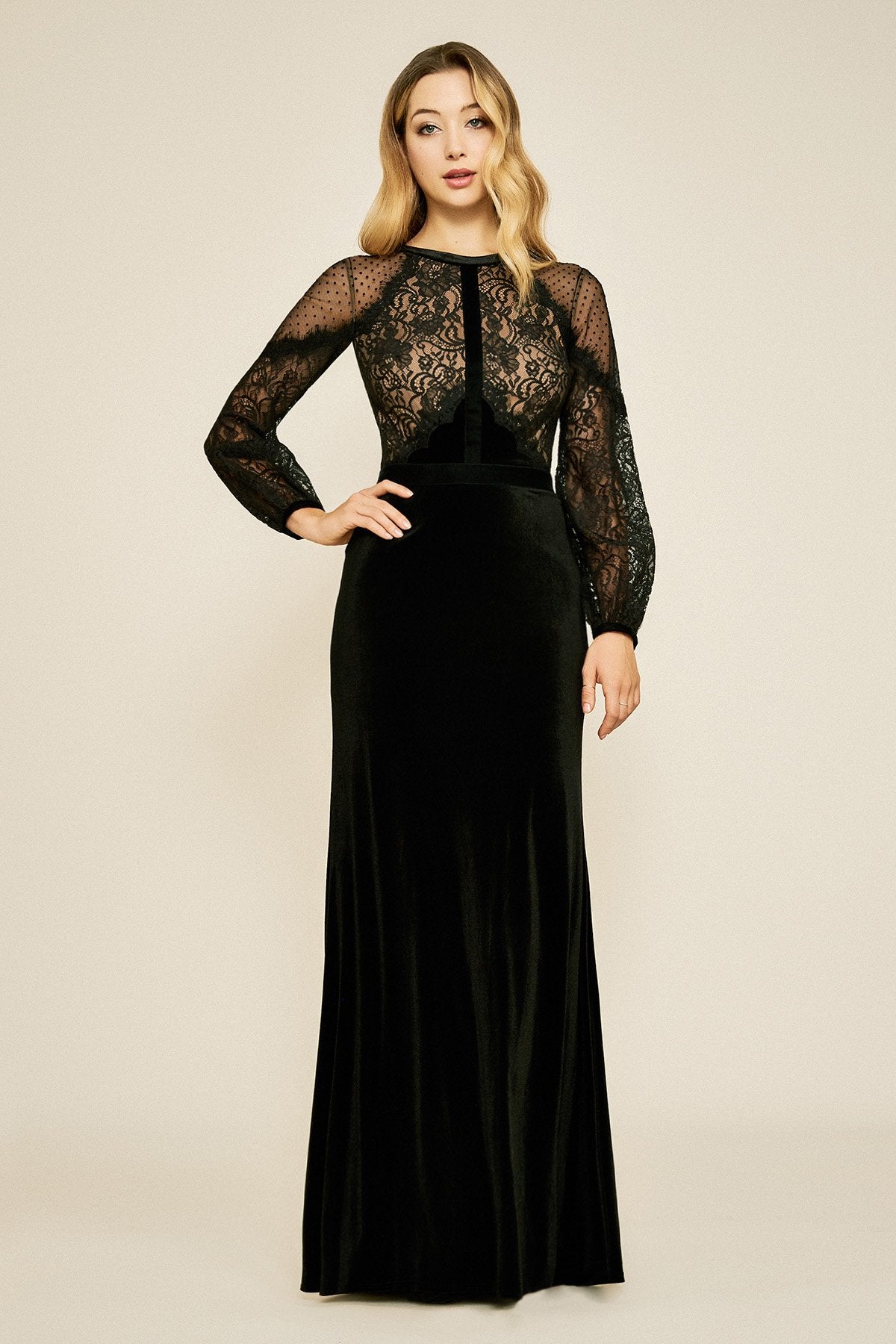 Tullia Long-Sleeve Lace Bodice Gown  Tadashi Shoji Official Online Boutique