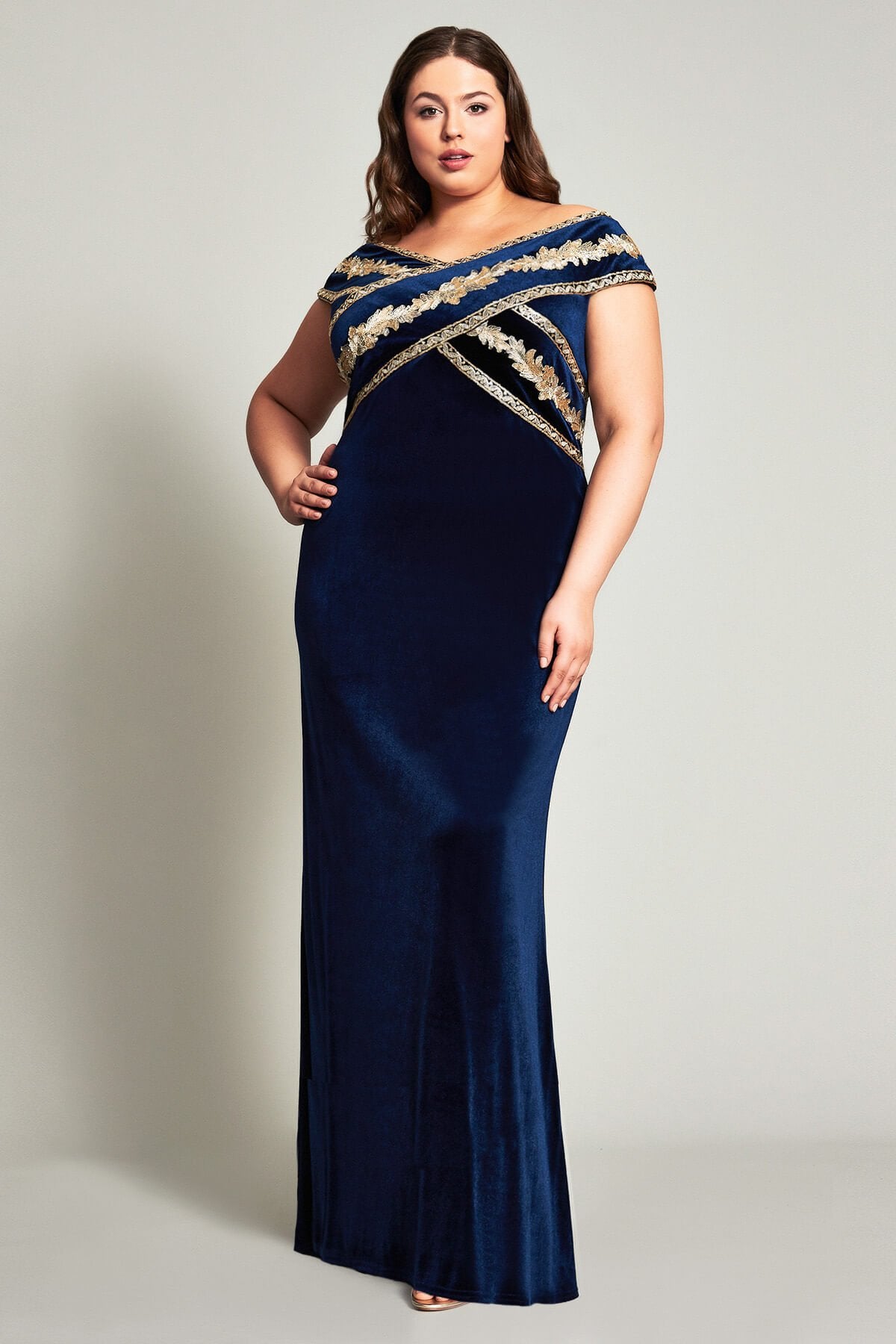 navy and gold plus size dress Plus-Size Long Glitter Prom Dress with Lace-Up Corset Black / 20 main image 1