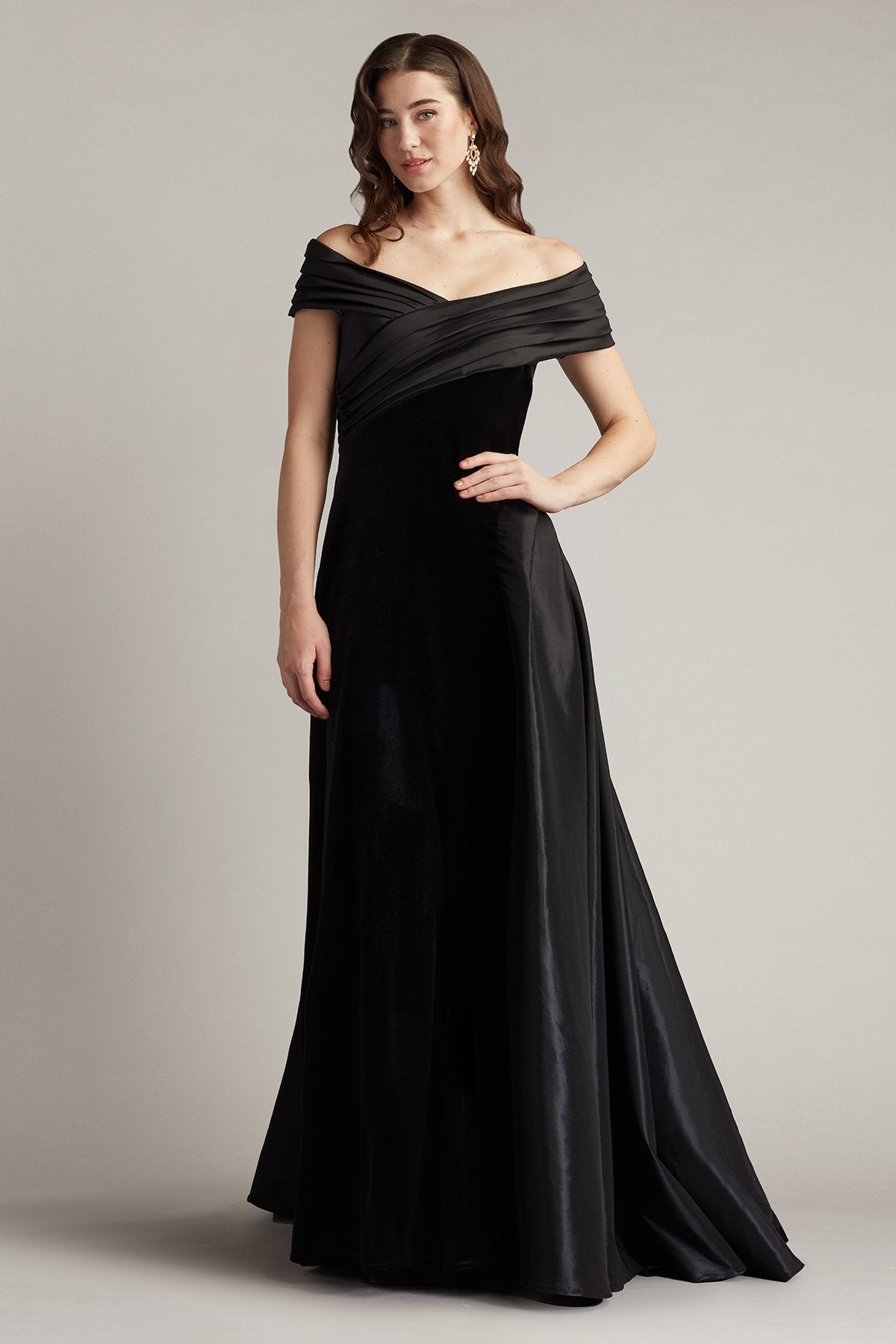 Elysian Velvet Draped Overlay Train Gown  Tadashi Shoji Official Online  Boutique