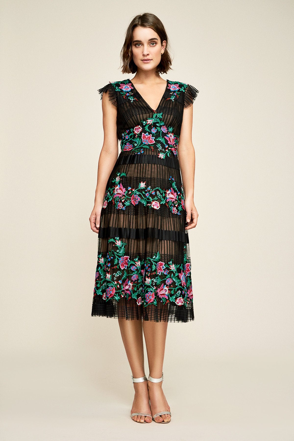 Hazel Pleated Tulle Floral Dress – Tadashi Shoji Official Online
