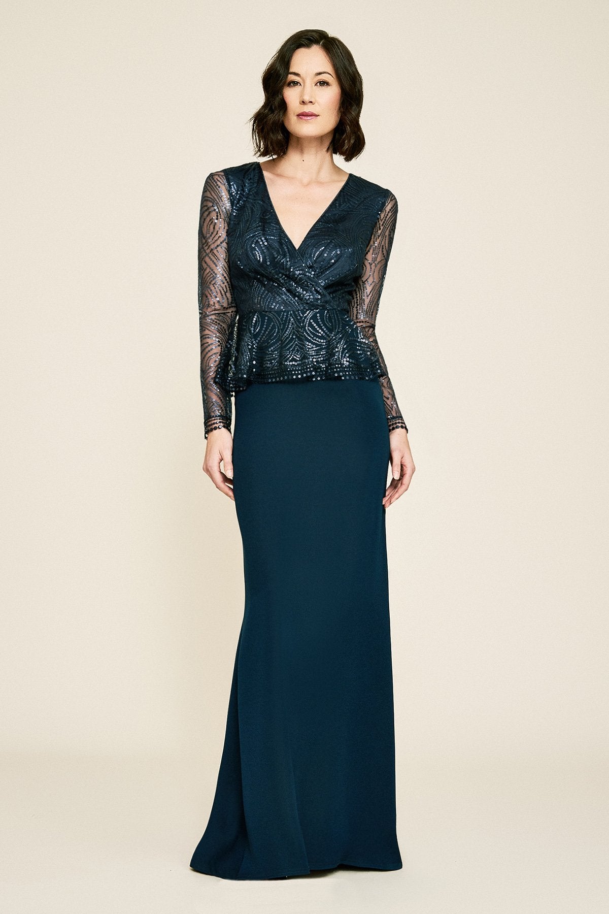 sequin detail long sleeve cocktail dress sho by tadashi shoji Aldrin Long-Sleeve Sequin Gown – Tadashi Shoji Official Online Boutique