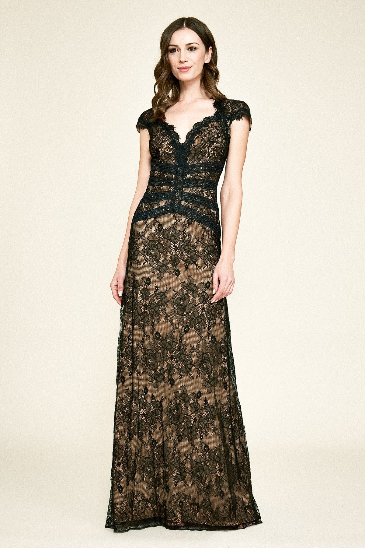 lace long evening dresses Blue Tulle A-line V-neck Lace Flowers Long Prom Dresses, Evening Dress,  MP720 main image 1