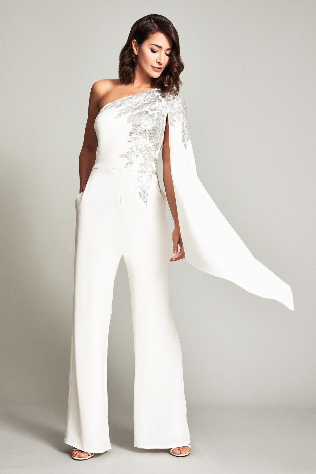 Columba One-Shoulder Sequin Crepe Jumpsuit – Tadashi Shoji