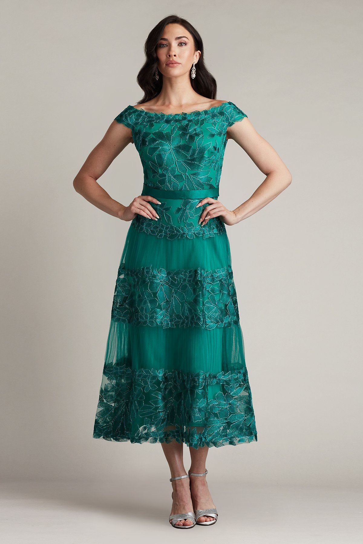 Adriane Floral Embroidered Tea-Length Dress EMERA Tadashi Shoji Official Online Boutique Adriane Floral Embroidered Tea-Length Dress EMERA Tadashi Shoji Official Online Boutique
