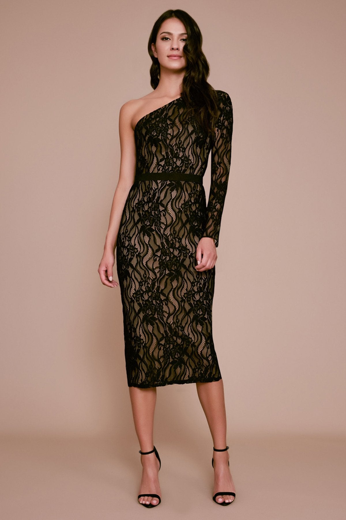 Barcelo One-Shoulder Tea-Length Lace Dress  Tadashi Shoji Official Online  Boutique