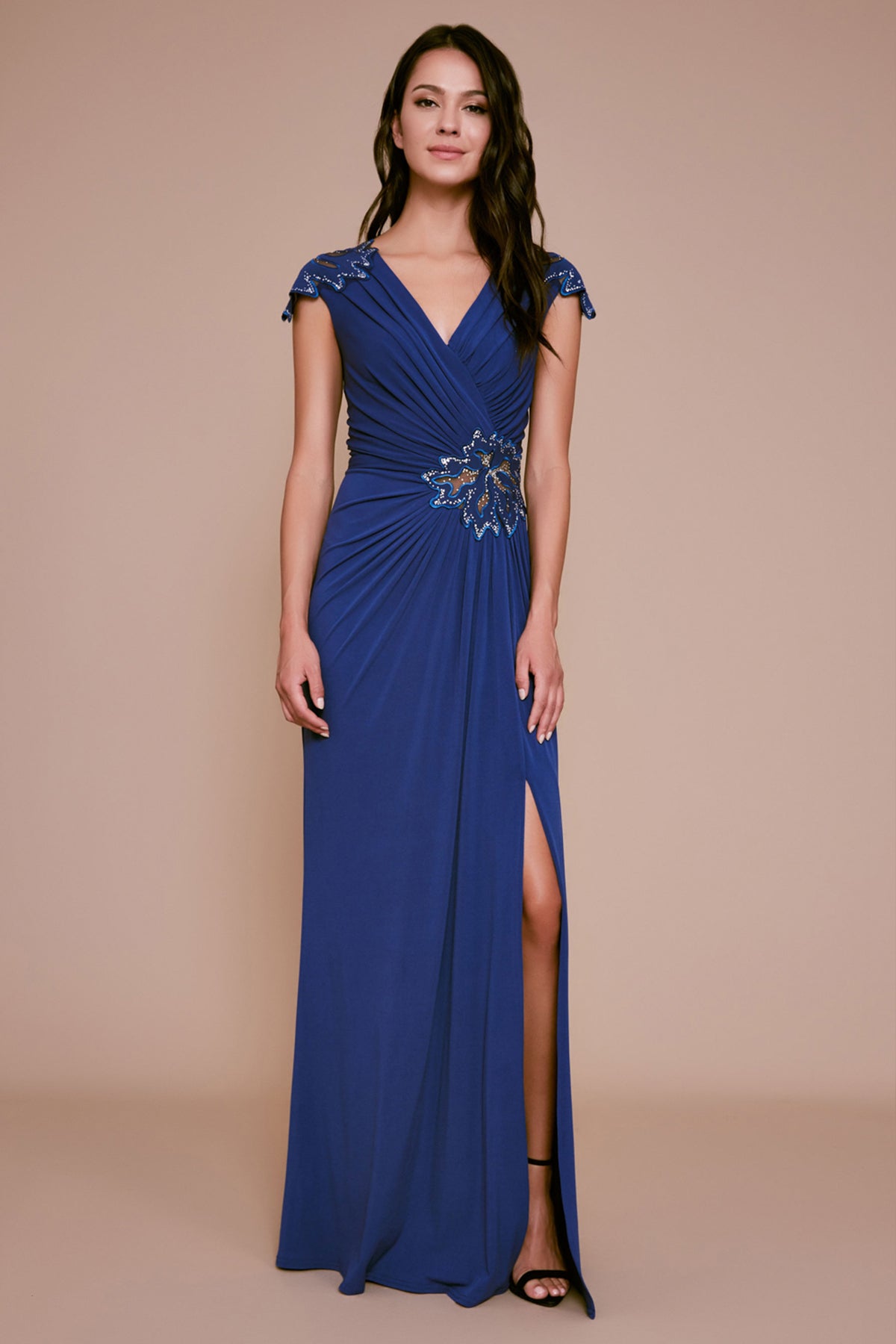 tadashi shoji jersey dress Abilene Beaded Draped Jersey Gown