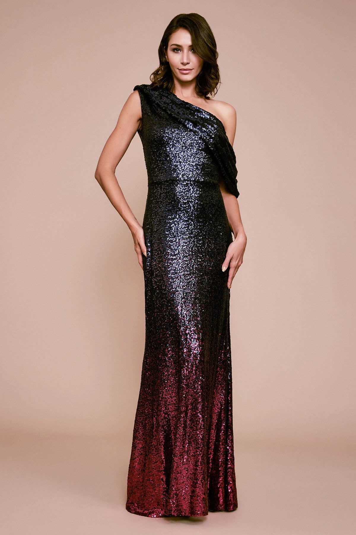 one shoulder sequin formal dress One-Shoulder Black Sequin Long Prom Dress main image 0