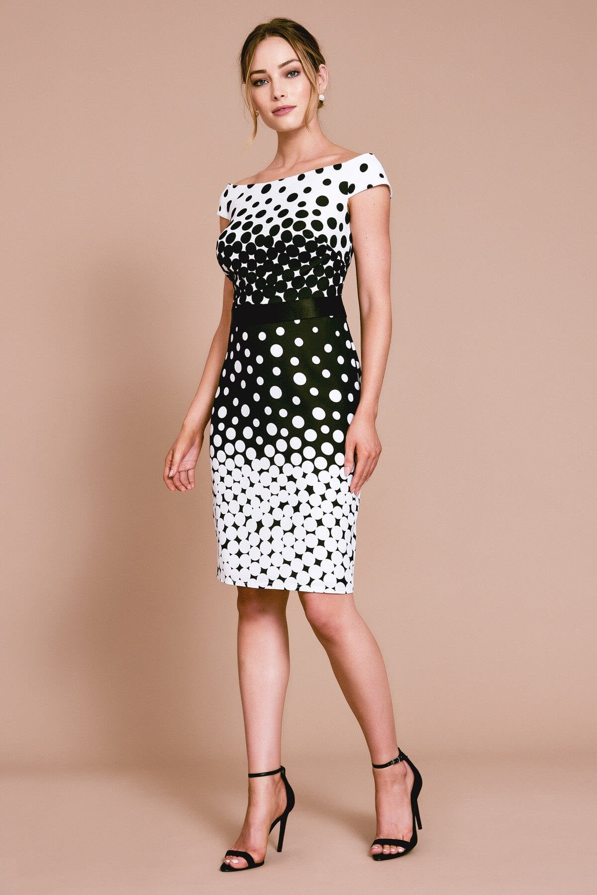 black and white polka dot dress off the shoulder Fitzgerald Off-Shoulder Dot Dress – Tadashi Shoji Official Online Boutique