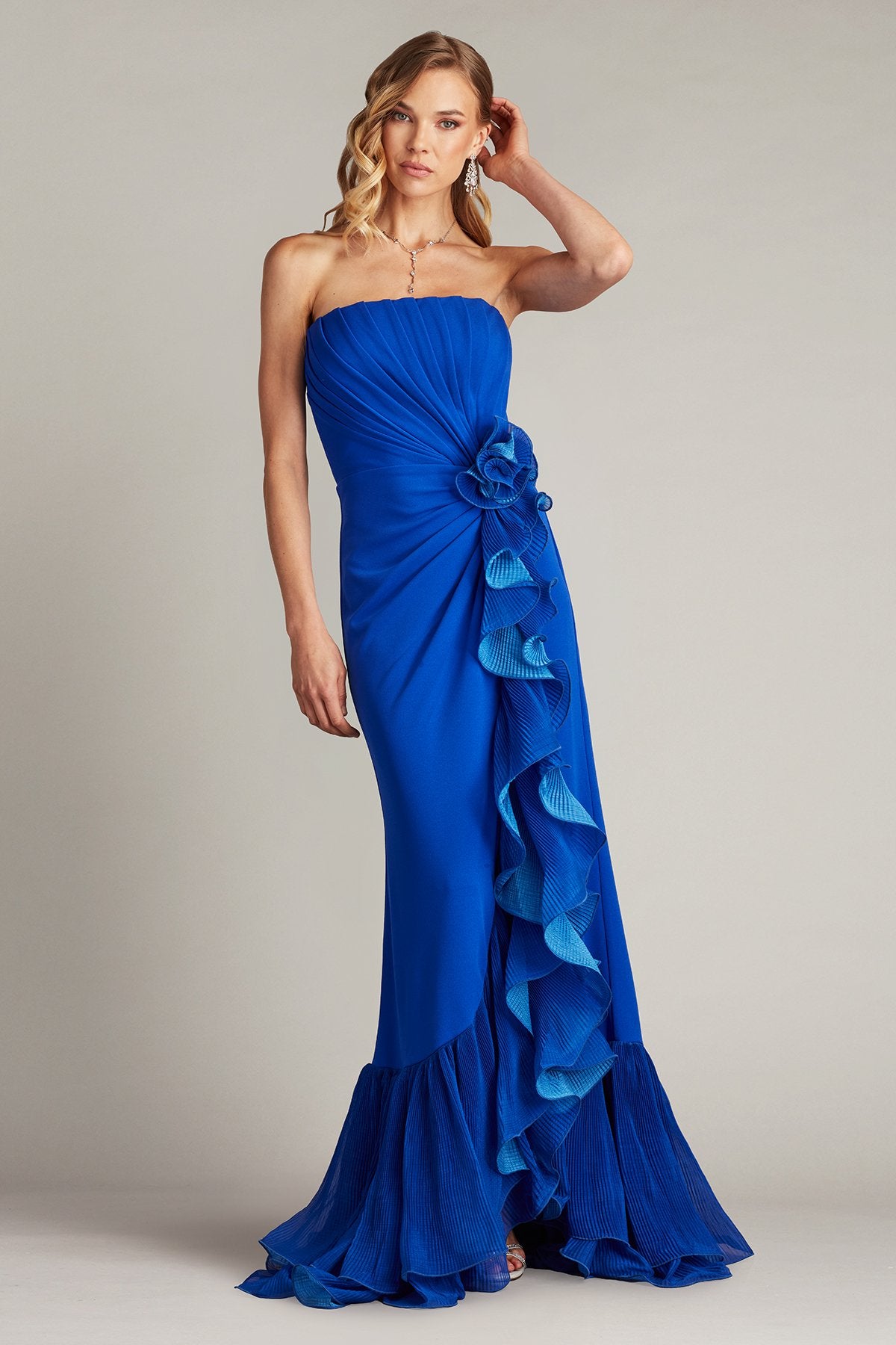 Leith Cascading Ruffle Gown – Tadashi Shoji Official Online Boutique