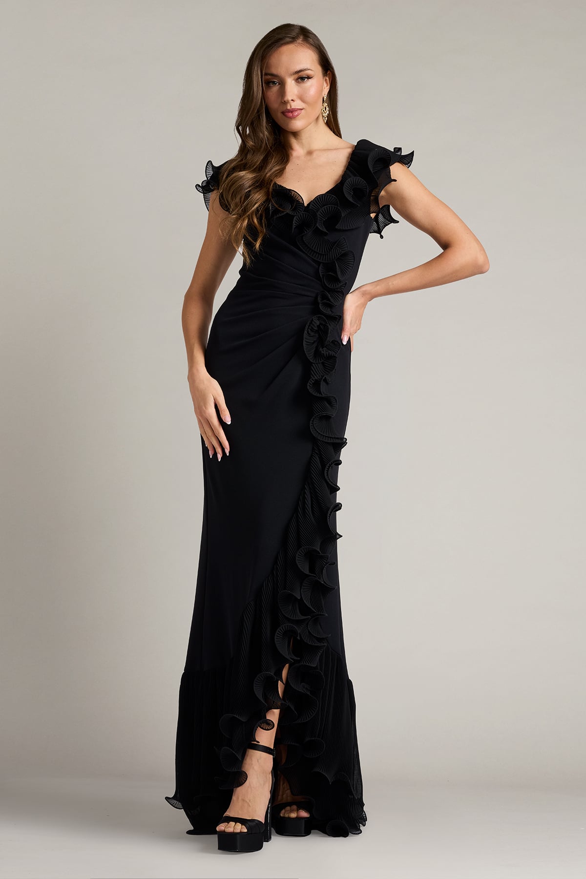 Leandra Cascading Ruffle Gown Tadashi Shoji Official Online Boutique Leandra Cascading Ruffle Gown Tadashi Shoji Official Online Boutique