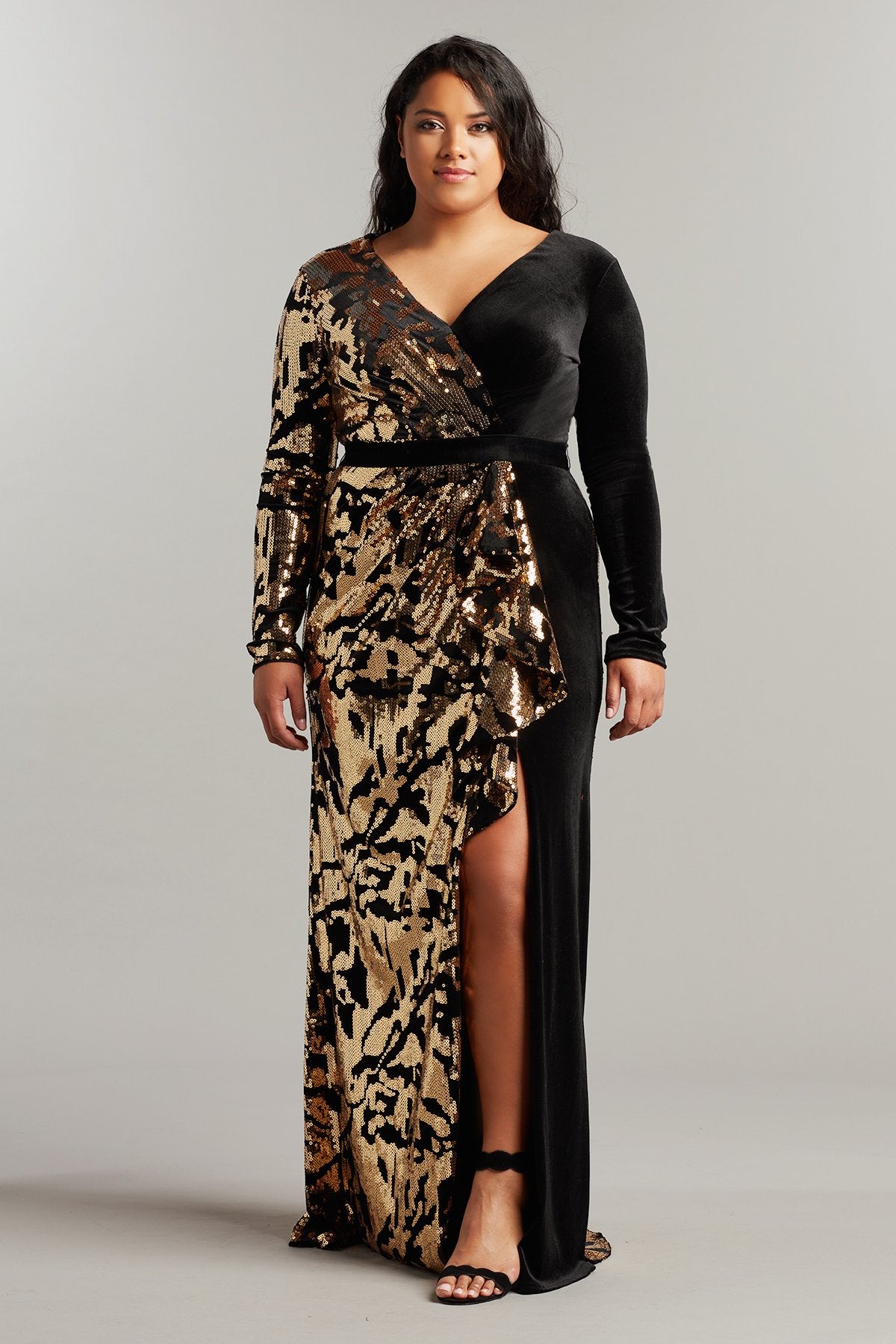 gold mother of the bride dresses with jackets Taban Sequined Velvet Gown