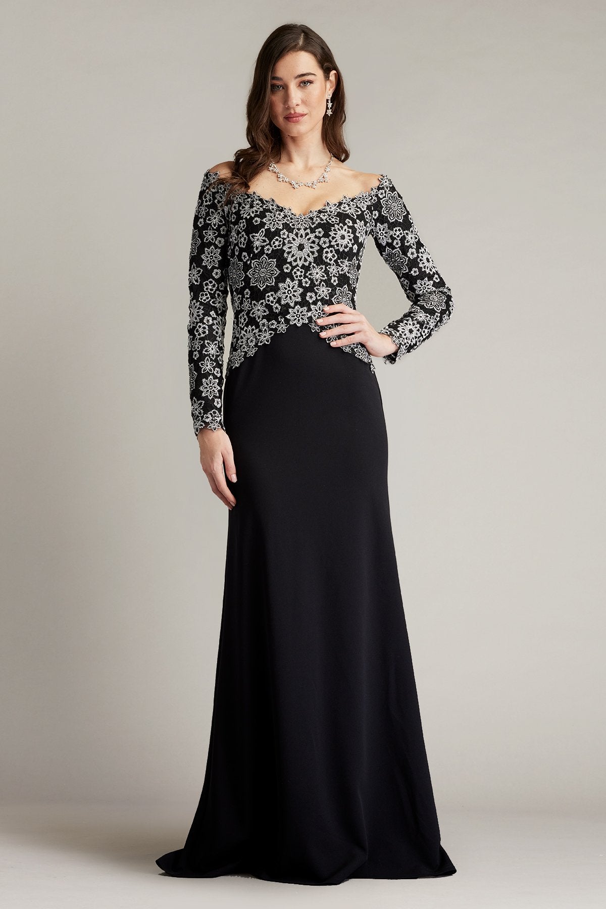 Mayur Off Shoulder Embroidered Bodice Gown Tadashi Shoji Official Online Boutique Mayur Off Shoulder Embroidered Bodice Gown Tadashi Shoji Official Online Boutique