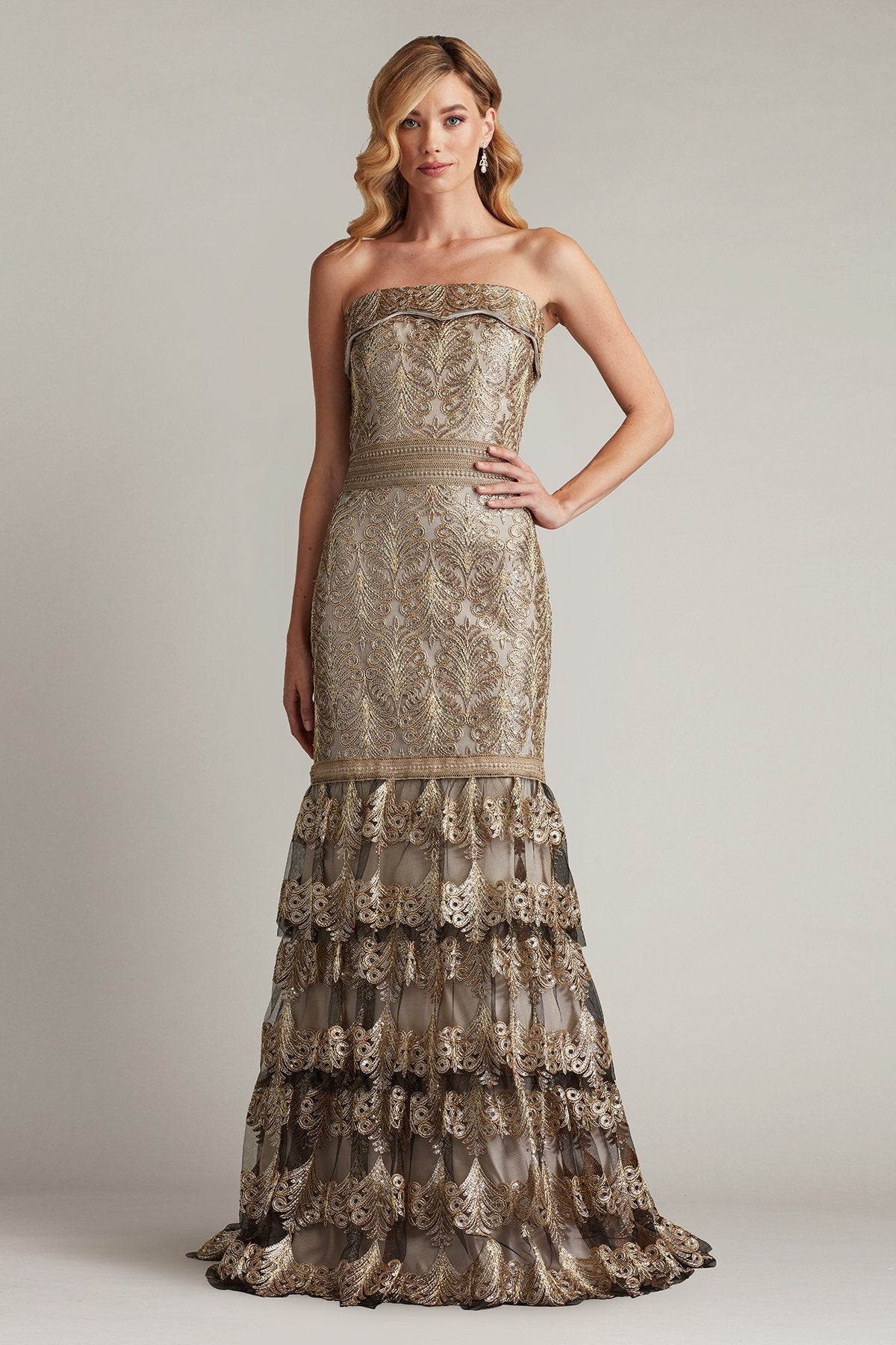 Abey Tiered Sequin Embroidered Gown – Tadashi Shoji Official