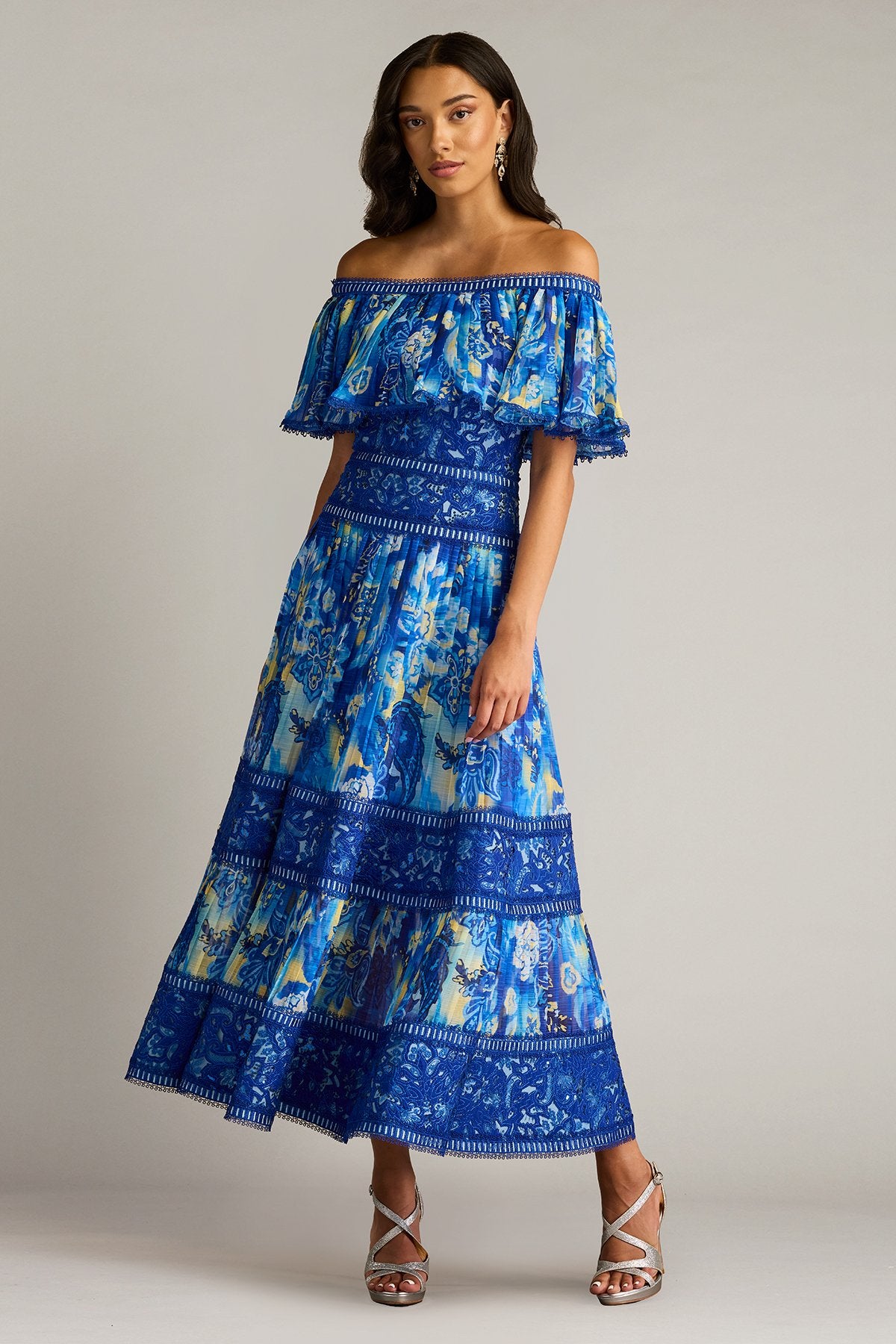 Amary Floral Pleated Chiffon Midi Dress – Tadashi Shoji Official
