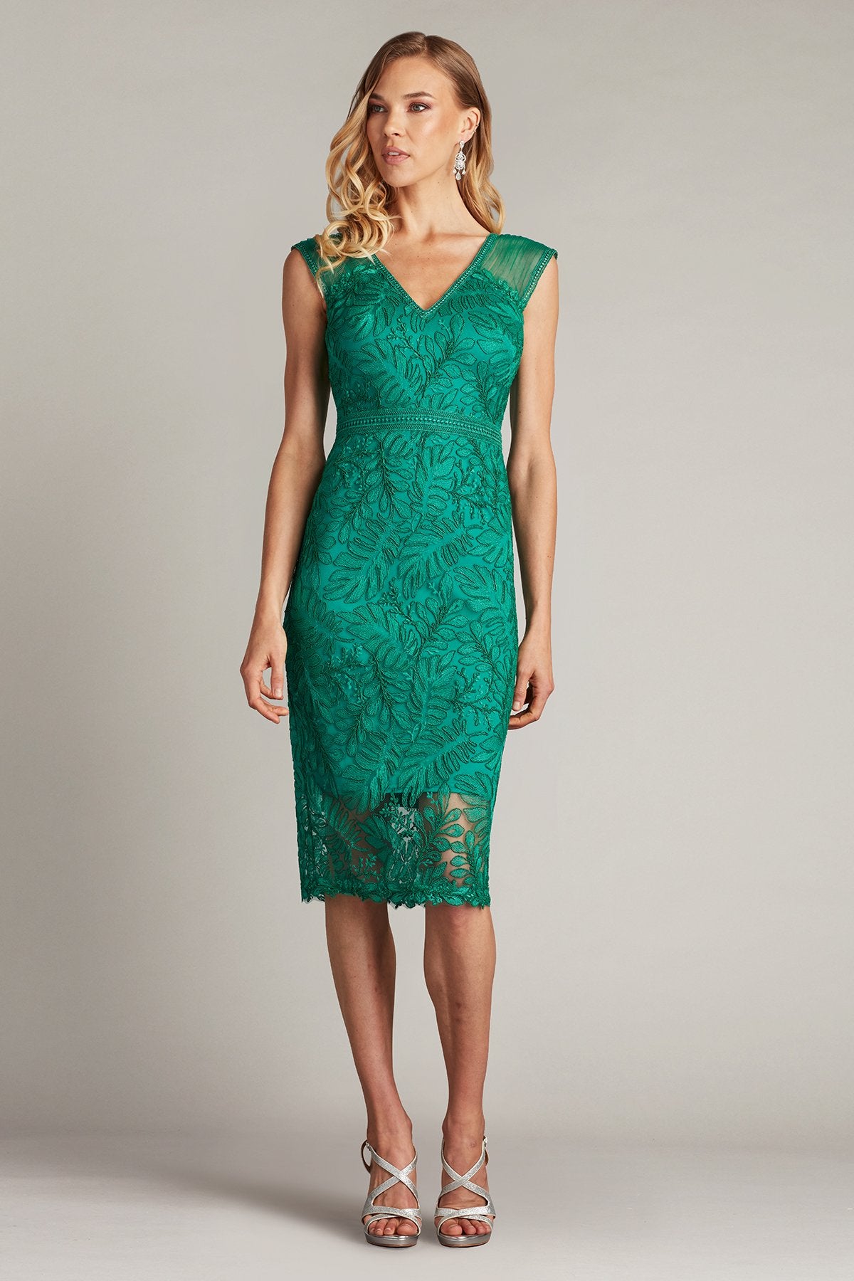 Evonne Embroidered Dress Emerald – Tadashi Shoji Official Online