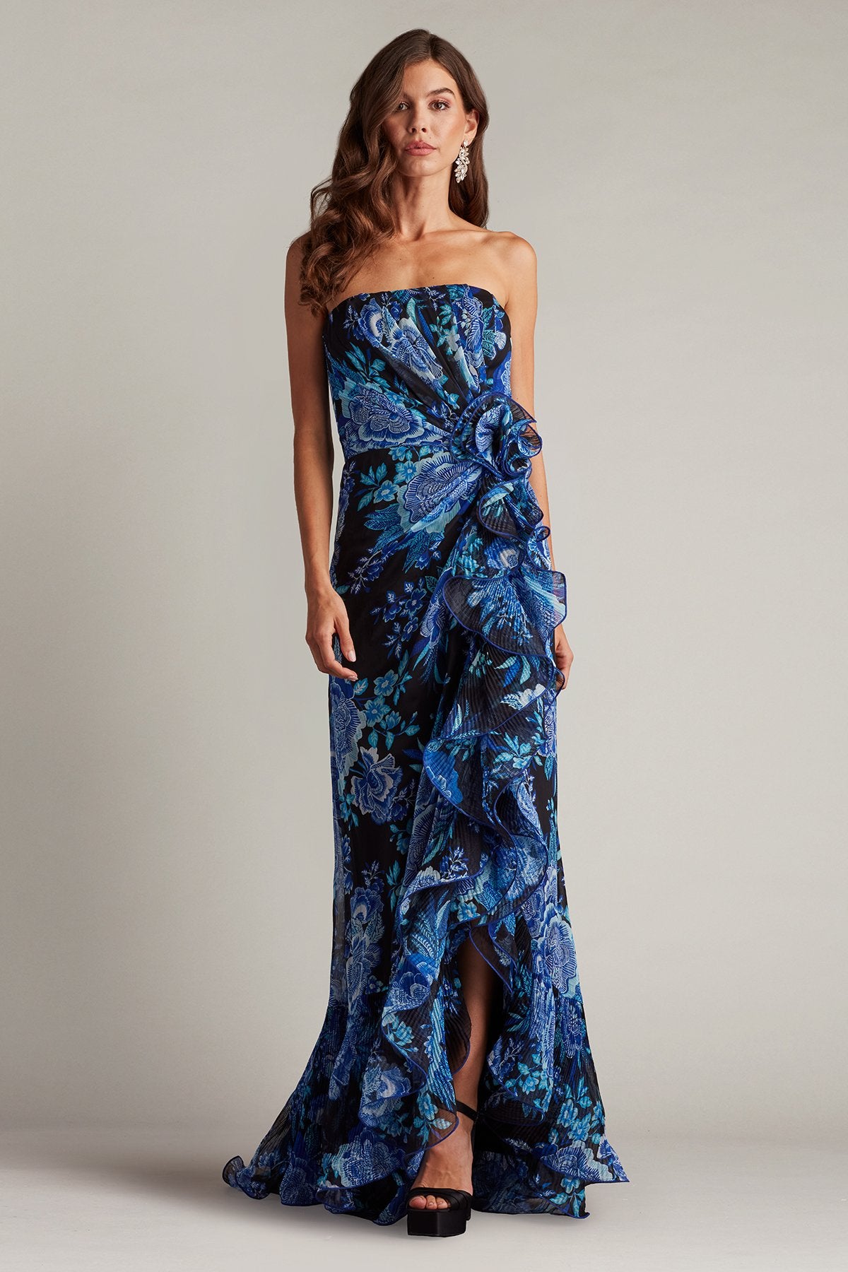 Morwenna Floral Print Ruffle Gown Tadashi Shoji Official Online Boutique Morwenna Floral Print Ruffle Gown Tadashi Shoji Official Online Boutique