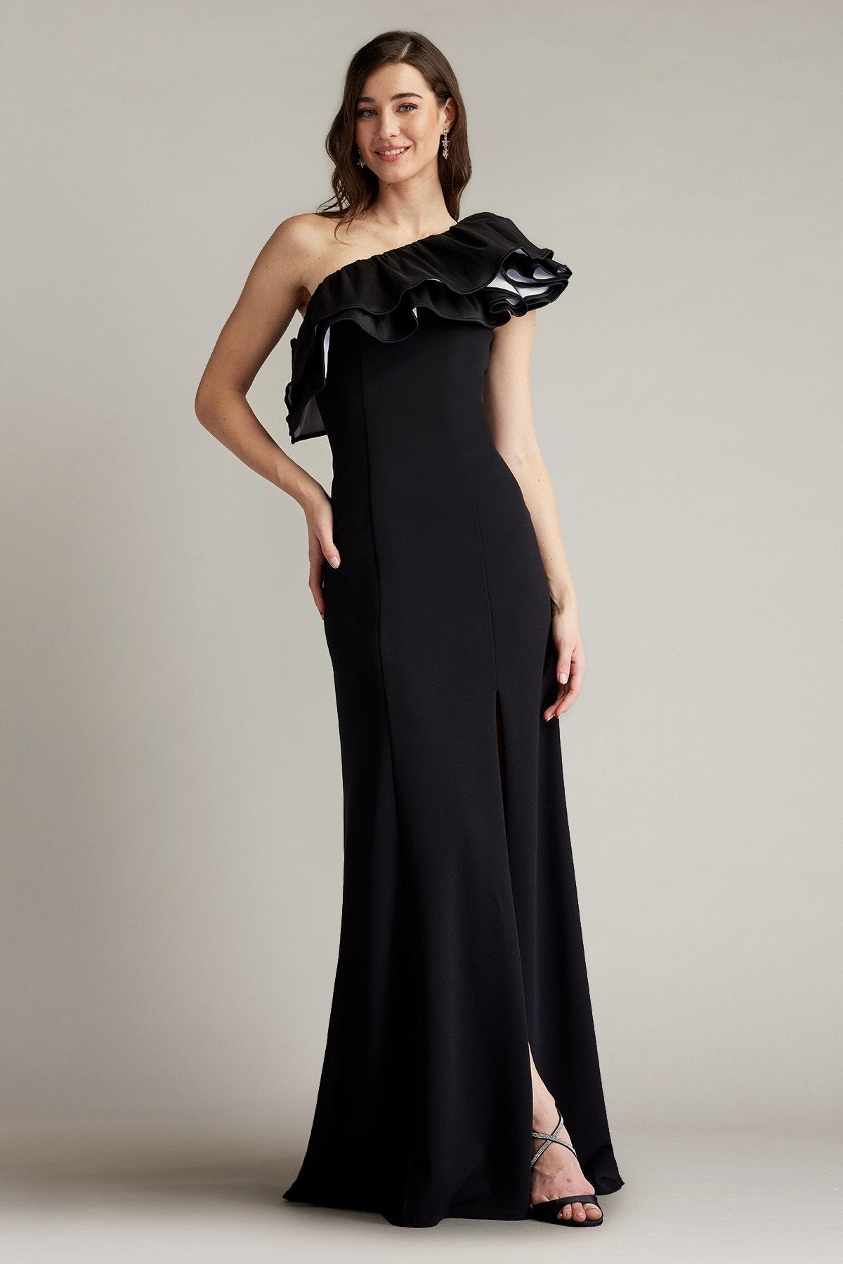 Roni One-Shoulder Ruffle Gown – Tadashi Shoji Official Online Boutique