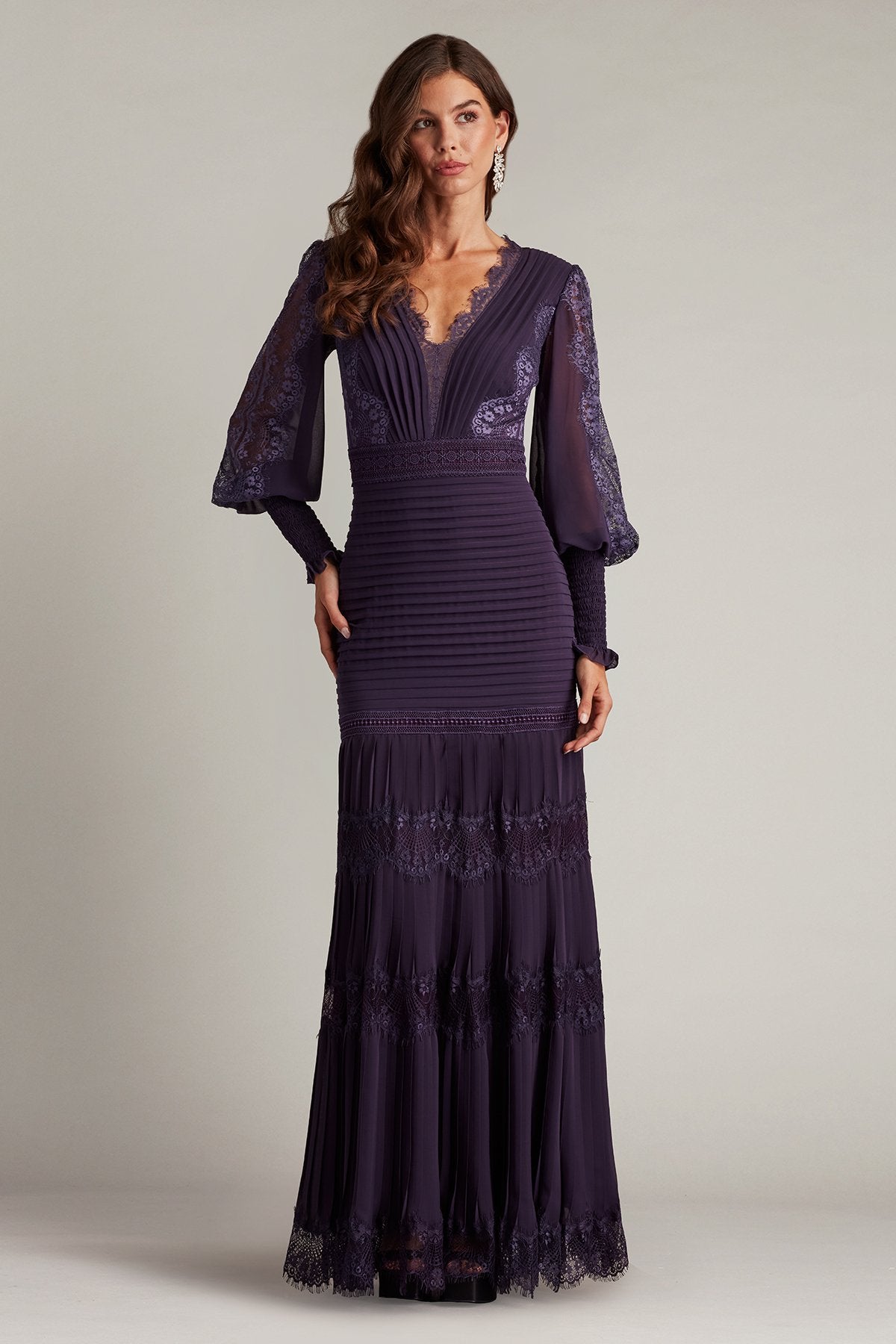 Nyssa Bishop Sleeve Gown EGGPL Tadashi Shoji Official Online Boutique Nyssa Bishop Sleeve Gown EGGPL Tadashi Shoji Official Online Boutique