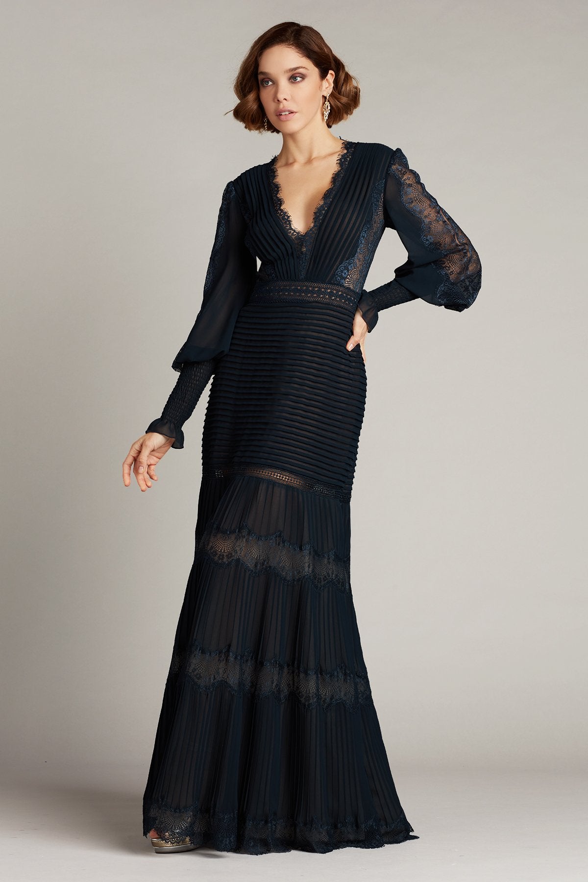 Nyssa Bishop Sleeve Gown-NAVY – Tadashi Shoji Official Online Boutique