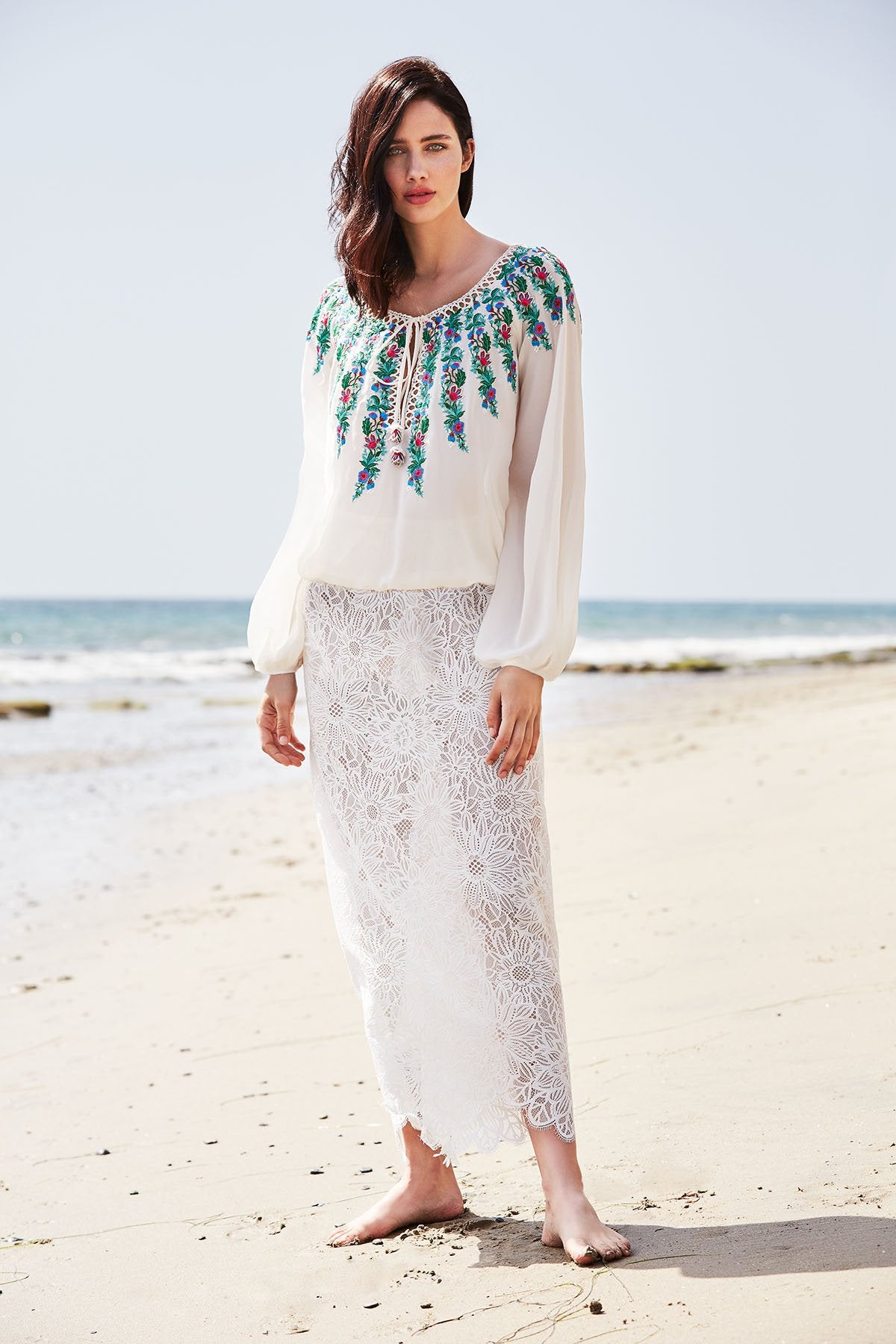 Tadashi Shoji - Alina Embroidered Crepe Blouse