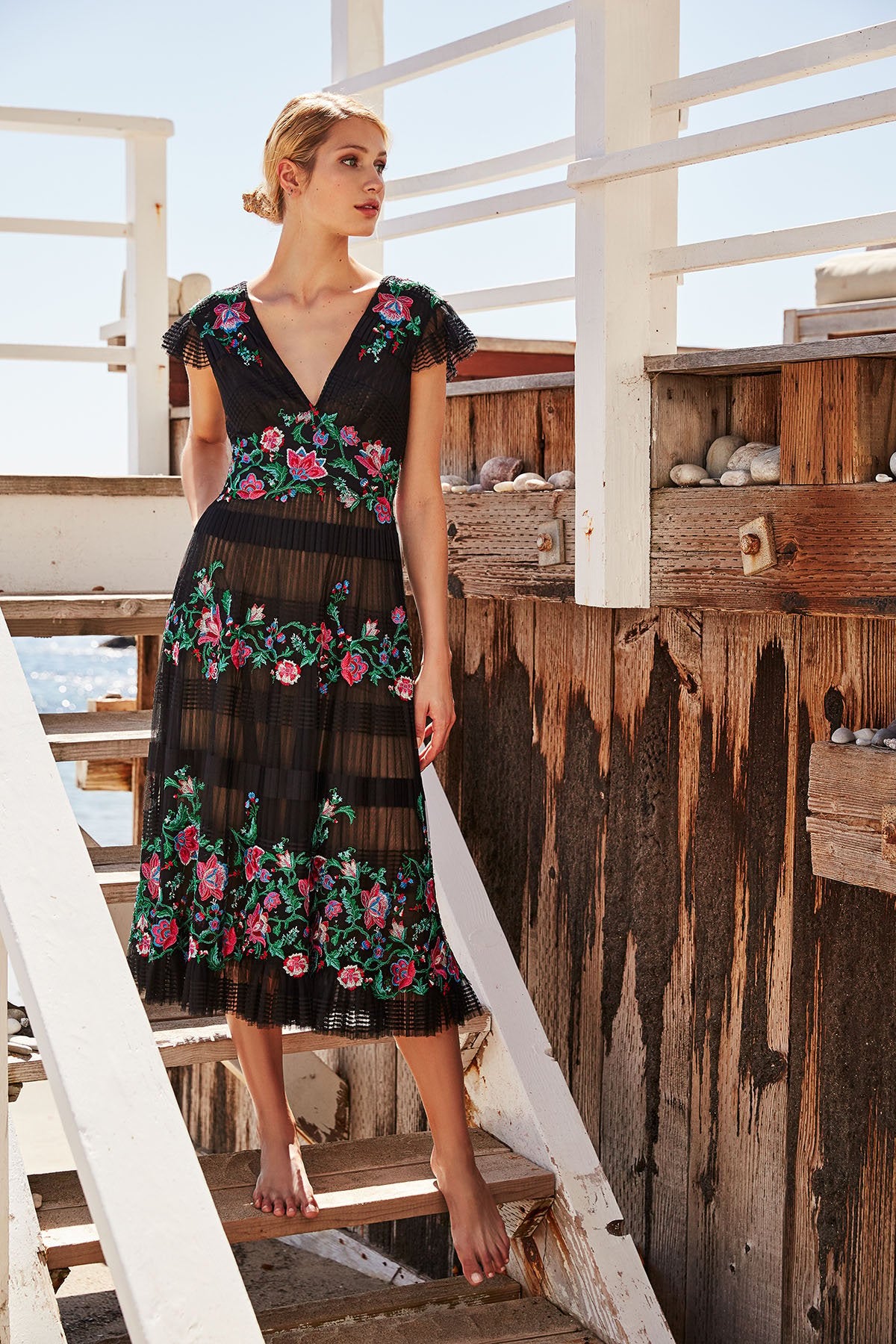 Hazel Pleated Tulle Floral Dress – Tadashi Shoji Official Online