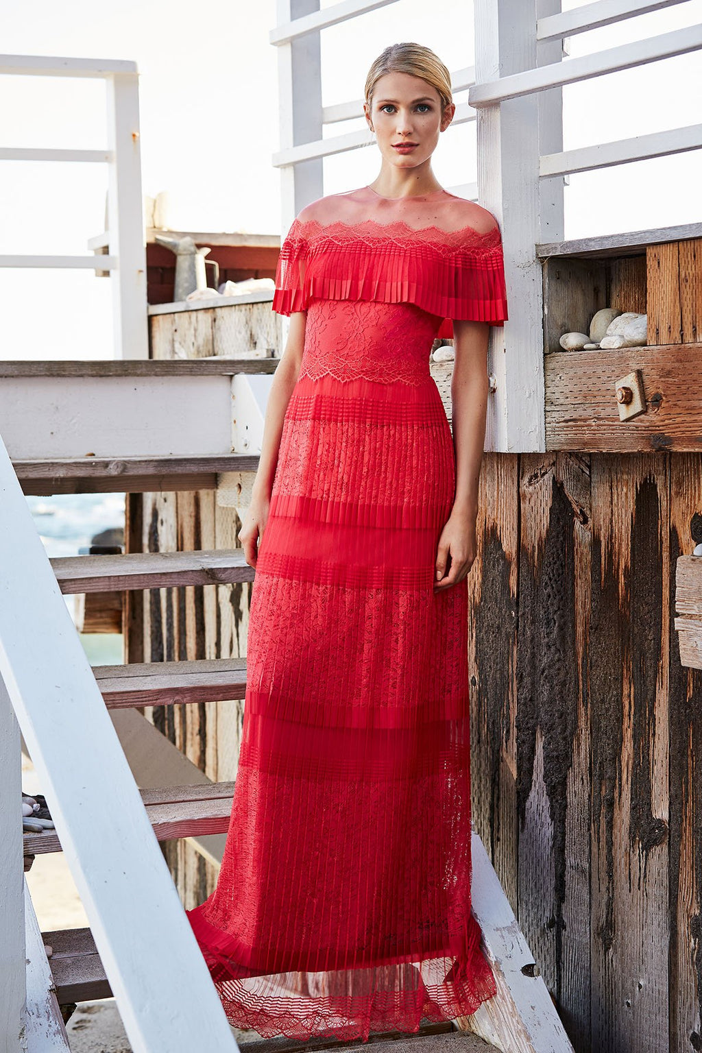 Tadashi Shoji - Tristan Pleated Lace Gown