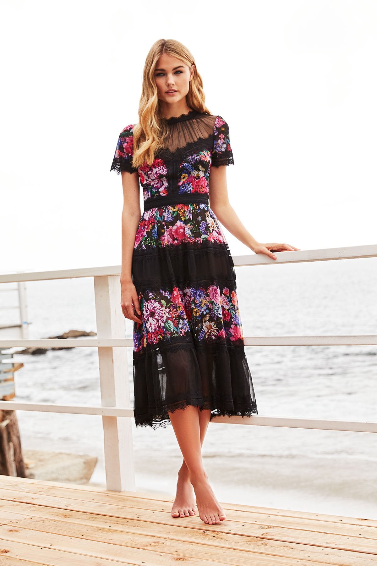 Ravi Floral Tea-Length Dress – Tadashi Shoji Official Online Boutique
