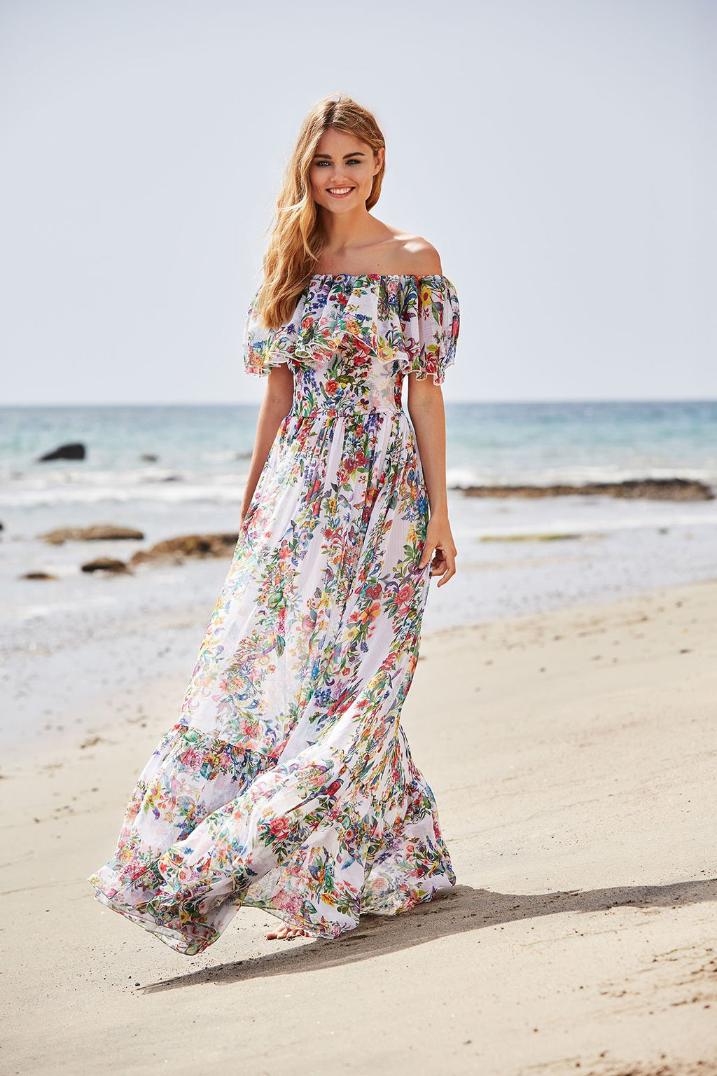 Tadashi Shoji - Beachley Floral Print Chiffon Gown