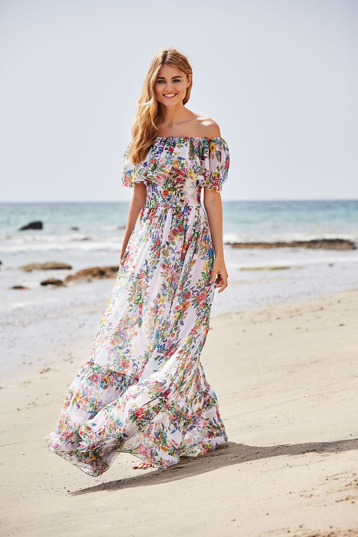 Tadashi Shoji - Beachley Floral Print Chiffon Gown