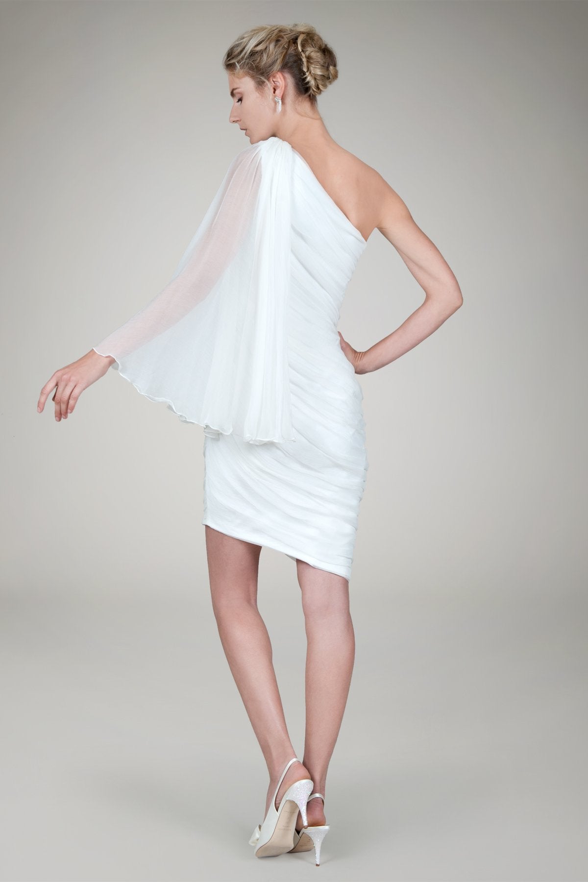 Crinkle Chiffon One Shoulder Dress in Ivory