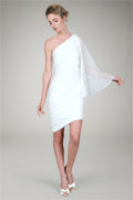 Crinkle Chiffon One Shoulder Dress in Ivory