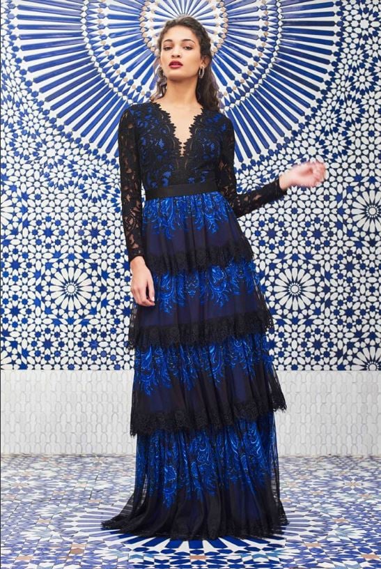 Miray Paisley-Print Tiered Gown