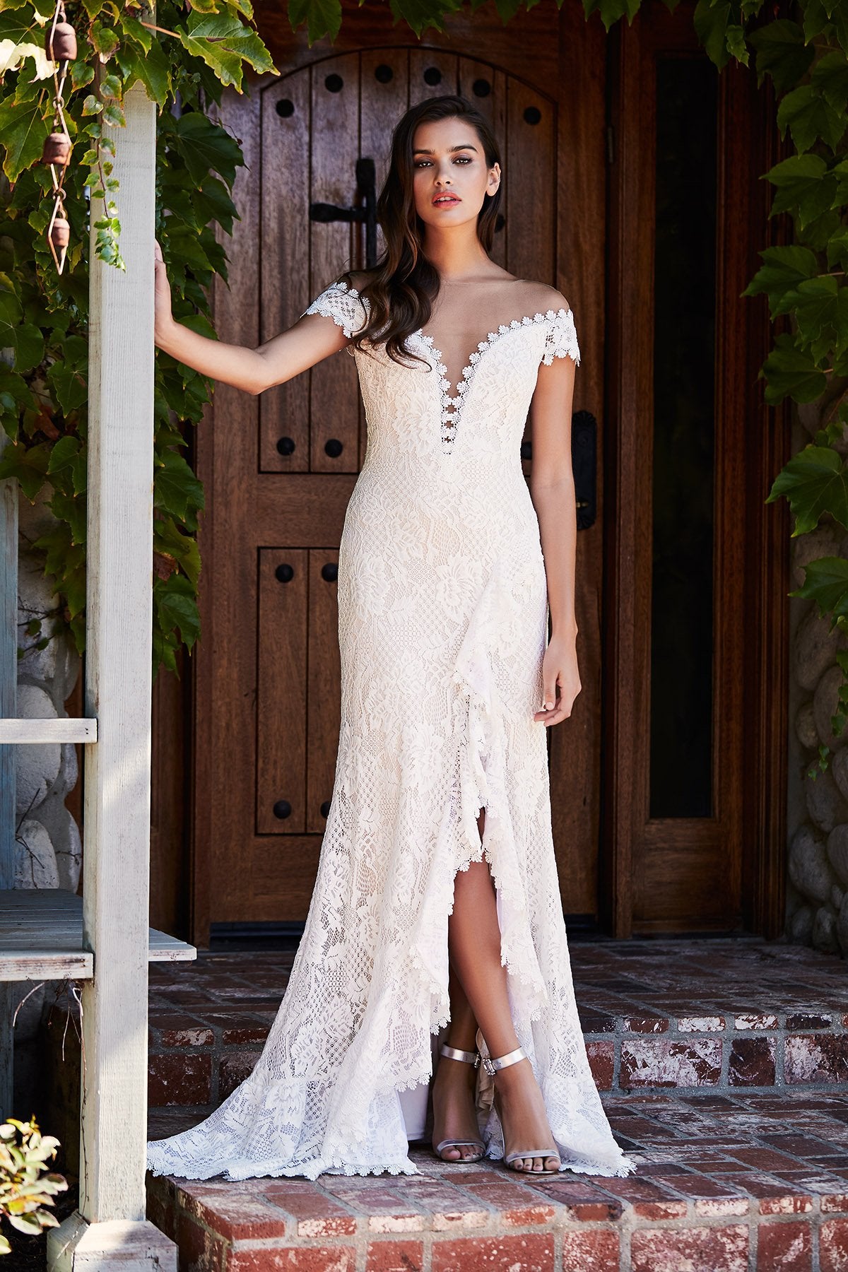 Tadashi Shoji - Joliet Ruffle Slit Lace Gown