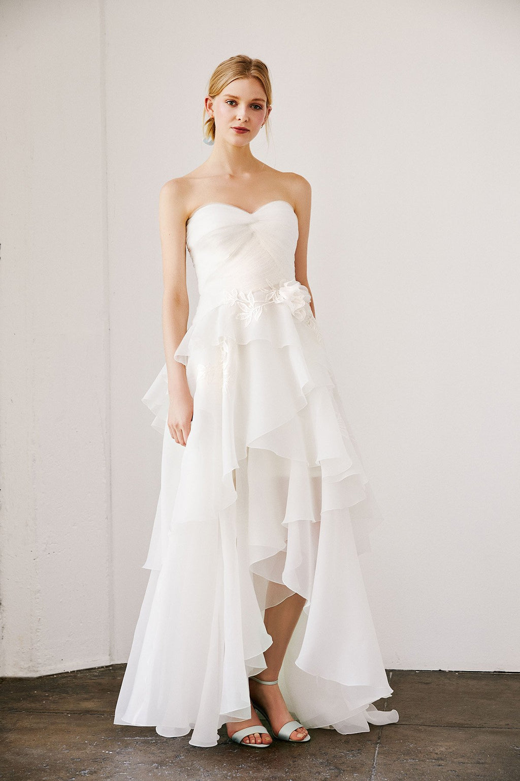 Tadashi Shoji - Cyd Strapless High-Low Organza Gown