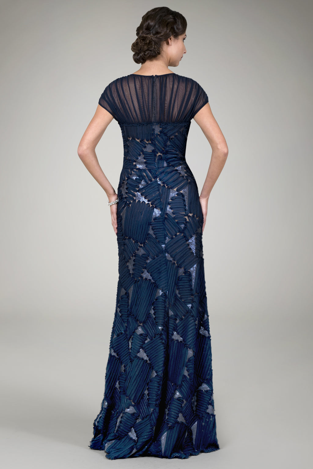 Embroidered Mini Paillette Gown in Navy