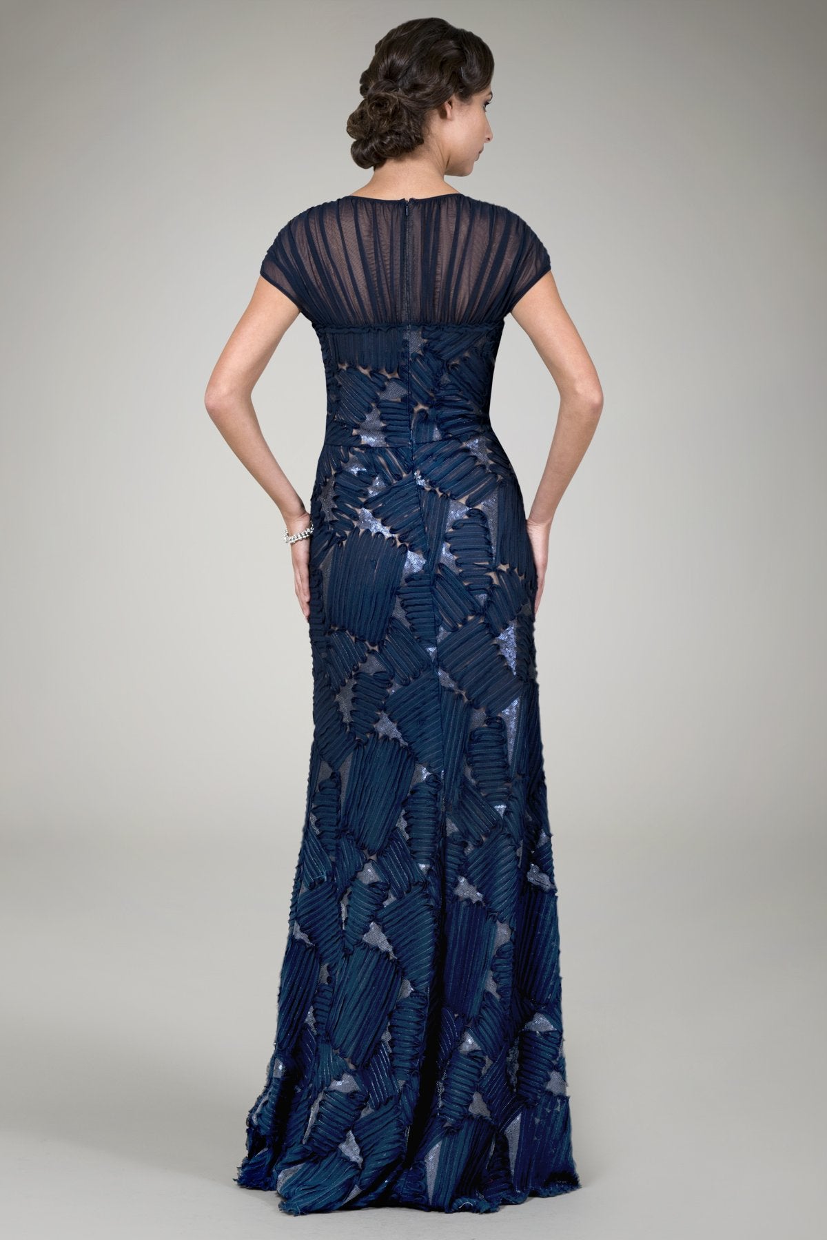 Embroidered Mini Paillette Gown in Navy
