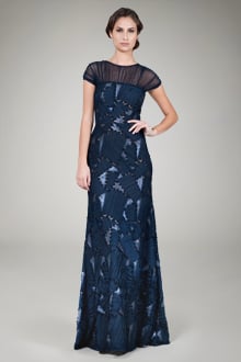 Embroidered Mini Paillette Gown in Navy