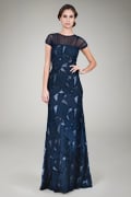 Embroidered Mini Paillette Gown in Navy