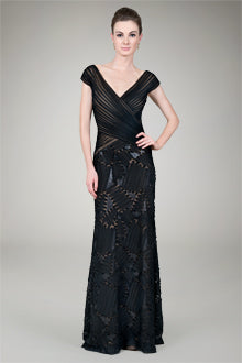 Embroidered Mini Paillette Gown in Black / Nude